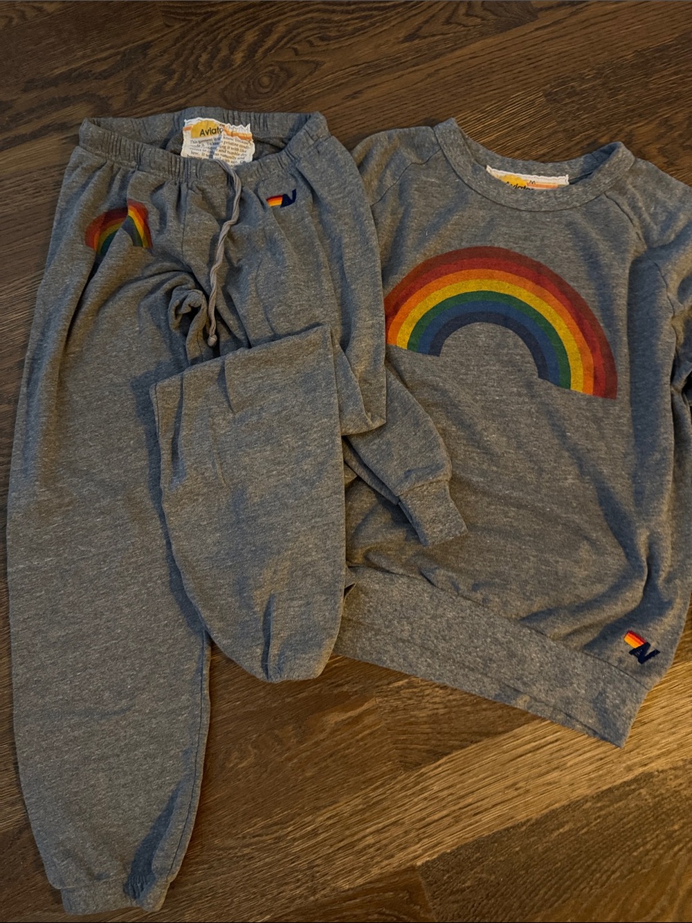 Aviator Nation Gray Sweatshirt & Sweatpants Set with Rainbow Graphic